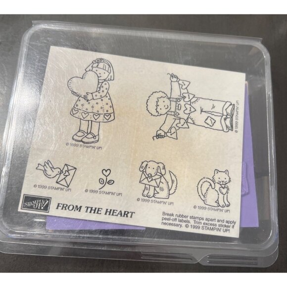 Vintage 1999 Stampin Up! From The Heart Wood Mounted Rubber Stamp Set - Picture 1 of 2